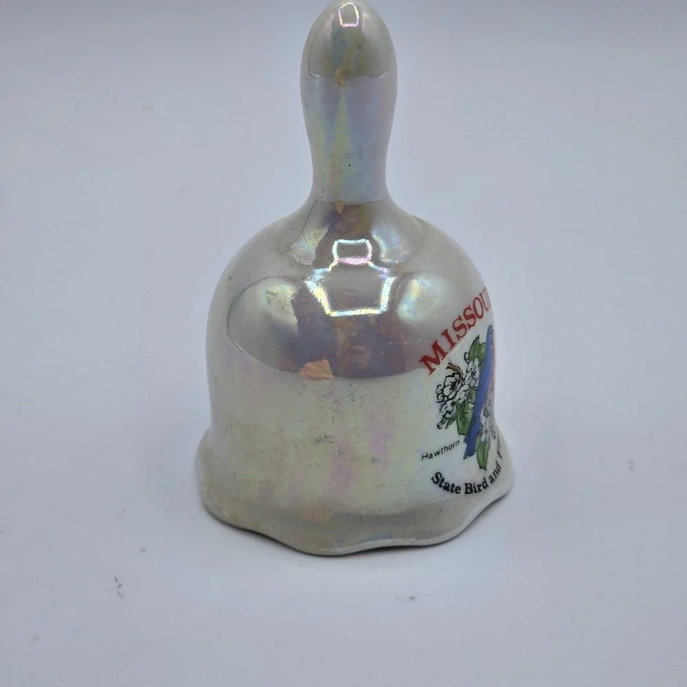 Missouri State Bird Bluebird Hawthorn Souvenir Iridescent Porcelain Ceramic Bell